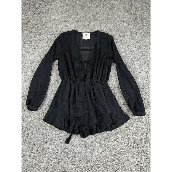 The Jetset Diaries Pants - The Jetset Diaries Romper Womens Small Sheer Long Sleeve Ruffle Boho Festival